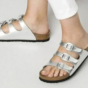 Birkenstock Florida Birko-Flor Sandals in Anaconda Silver size 36/5